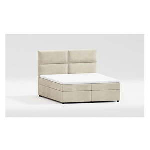 Béžová čalúnená dvojlôžková posteľ s úložným priestorom s roštom 180x200 cm Rico – Ropez vyobraziť
