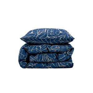 Modré damaškové predĺžené obliečky na jednolôžko 140x220 cm Abstract leaves – Södahl vyobraziť