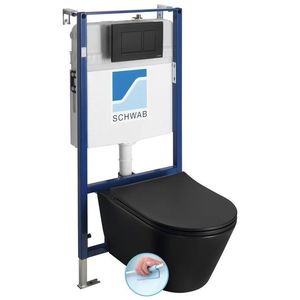 SAPHO - Závesné WC AVVA Rimless s podomietkovou nádržkou a tlačidlom Schwab, čierna mat 100314-110-SET5 vyobraziť