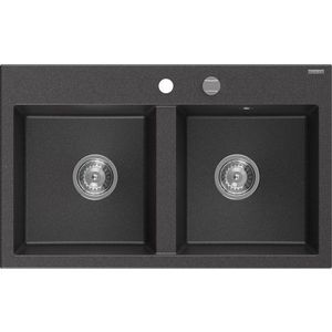 MEXEN MEXEN - Hektor granitový drez 2-bowl 800 x 480 mm, čierna kropenatá, sifón chróm 6521802000-76 vyobraziť