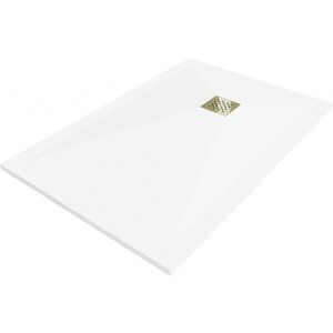 MEXEN/S - Stone+ štvorcová sprchová vanička 140 x 100, biela, mriežka zlatá 44101014-G vyobraziť