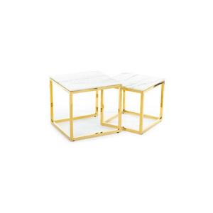 HowHomely SADA 2x Konferenčný stolík LIGHT 42x45 cm zlatá/biely mramor vyobraziť