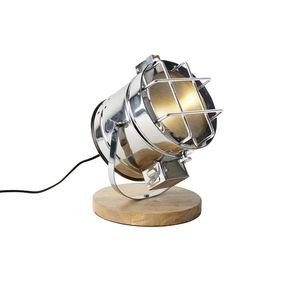 Priemyselná stolná lampa oceľová s nastaviteľným drevom - Lesklá vyobraziť