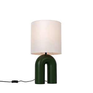 Dizajnová stolná lampa zelená s bielym ľanovým tienidlom - Lotti vyobraziť