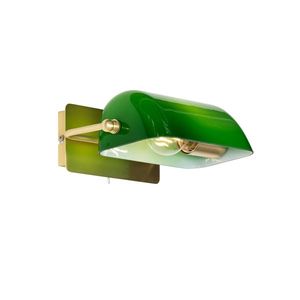 Klasická notárska nástenná lampa mosadzná so zeleným sklom - Banker vyobraziť