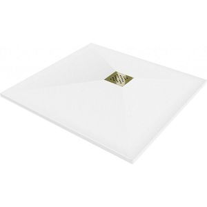 MEXEN/S - Stone+ štvorcová sprchová vanička 100 x 100, biela, mriežka zlatá 44101010-G vyobraziť
