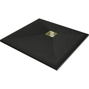 MEXEN/S - Stone+ štvorcová sprchová vanička 100 x 100, čierna, mriežka zlatá 44701010-G vyobraziť