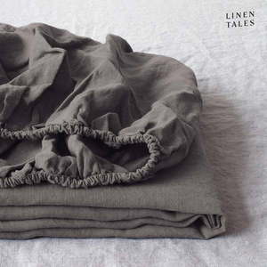 Tmavosivá ľanová elastická plachta Linen Tales, 180 x 200 cm vyobraziť
