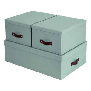 Kartónové úložné boxy s vekom v mentolovej farbe v súprave 3 ks 31x47x15 cm Inge – Bigso Box of Sweden vyobraziť