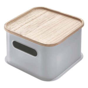 Sivý úložný box s vekom z dreva paulownia iDesign Eco Handled, 21, 3 x 21, 3 cm vyobraziť