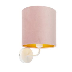 Vintage nástenné svietidlo biele s ružovým zamatovým odtieňom - matné vyobraziť