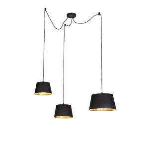Závesná lampa s 3 bavlnenými odtieňmi čierna so zlatou - Cava vyobraziť