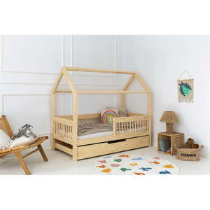 Domčeková detská posteľ z borovicového dreva s úložným priestorom a výsuvným lôžkom v prírodnej farbe 120x200 cm Mila MBW – Adeko vyobraziť