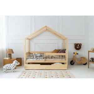 Domčeková detská posteľ z borovicového dreva s úložným priestorom a výsuvným lôžkom v prírodnej farbe 70x140 cm Mila RMW – Adeko vyobraziť