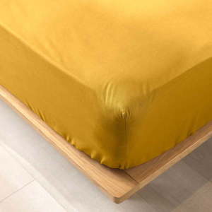 Žltá napínacia plachta z Bio bavlny 180x200 cm Biolina – douceur d'intérieur vyobraziť