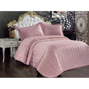 Ružový bavlnený prešívaný set prikrývky a obliečky na vankúš na dvojlôžko 240x260 cm Bulut – Mijolnir vyobraziť