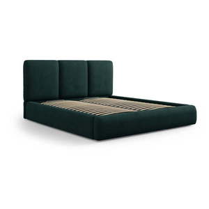 Tmavozelená čalúnená dvojlôžková posteľ s úložným priestorom s roštom 140x200 cm Brody – Mazzini Beds vyobraziť