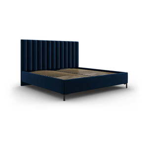 Tmavomodrá čalúnená dvojlôžková posteľ s úložným priestorom s roštom 180x200 cm Casey – Mazzini Beds vyobraziť