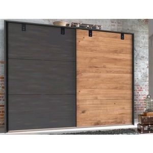Šatník s posuvnými dverami Detroit, 250 cm, doskový dub / antracitová oceľ% vyobraziť