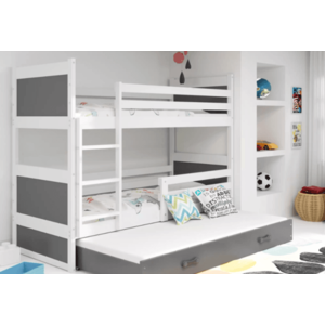 BMS Detská poschodová posteľ s prístelkou RICO 3 | biela 80 x 160 cm Farba: biela / sivá vyobraziť