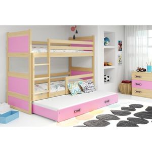 BMS Detská poschodová posteľ s prístelkou RICO 3 | borovica 80 x 190 cm Farba: Ružová vyobraziť