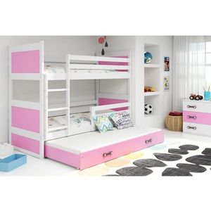 BMS Detská poschodová posteľ s prístelkou RICO 3 | biela 90 x 200 cm Farba: biela/ružová vyobraziť