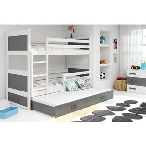BMS Detská poschodová posteľ s prístelkou RICO 3 | biela 90 x 200 cm Farba: Biela/sivá vyobraziť