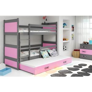 BMS Detská poschodová posteľ s prístelkou RICO 3 | sivá 90 x 200 cm Farba: Ružová vyobraziť