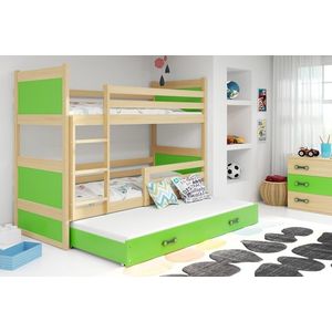 BMS Detská poschodová posteľ s prístelkou RICO 3 | borovica 90 x 200 cm Farba: Zelená vyobraziť