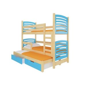 ArtAdrk Detská poschodová posteľ s prístelkou SORIA Farba: Borovica / modrá vyobraziť