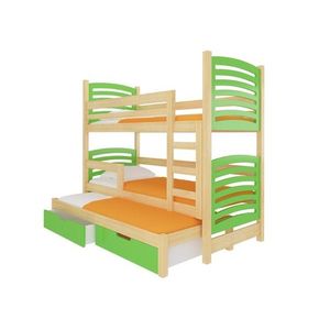 ArtAdrk Detská poschodová posteľ s prístelkou SORIA Farba: Borovica / zelená vyobraziť