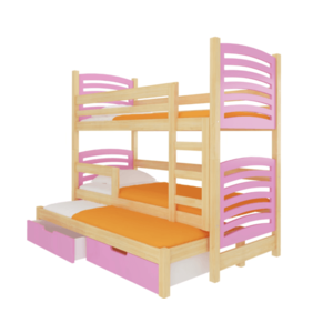 ArtAdrk Detská poschodová posteľ s prístelkou SORIA Farba: Borovica / ružová vyobraziť