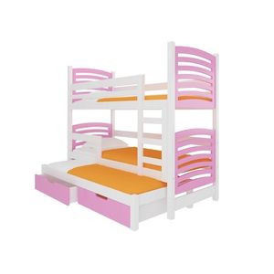 ArtAdrk Detská poschodová posteľ s prístelkou SORIA Farba: biela / ružová vyobraziť