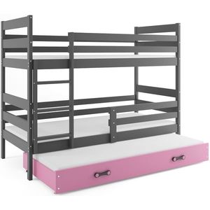 BMS Detská poschodová posteľ ERYK 3 s prístelkou | sivá Farba: Sivá / ružová, Rozmer.: 200 x 90 cm vyobraziť