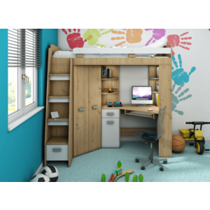 ArtCross Detská rohová vyvýšená posteľ ANTRESOLA | dub artisan/biela Farba: Ľavá vyobraziť