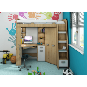 ArtCross Detská rohová vyvýšená posteľ ANTRESOLA | dub artisan / biela Farba: Pravá vyobraziť