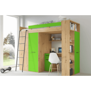 ArtCross Detská rohová vyvýšená posteľ VERANA | dub artisan/zelená Farba: Ľavá vyobraziť