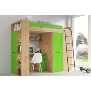 ArtCross Detská rohová vyvýšená posteľ VERANA | dub artisan / zelená Farba: Pravá vyobraziť