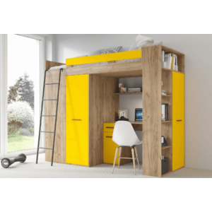 ArtCross Detská rohová vyvýšená posteľ VERANA | dub craft zlatý / žltá Farba: Ľavá vyobraziť