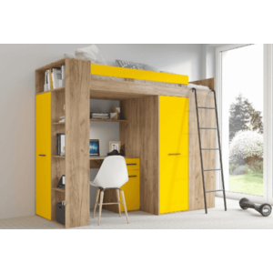 ArtCross Detská rohová vyvýšená posteľ VERANA | dub craft zlatý / žltá Farba: Pravá vyobraziť
