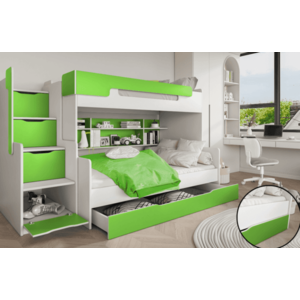 ArtBed Detská poschodová posteľ HARRY | biela/zelená vyobraziť