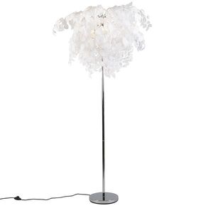 Romantická stojaca lampa chróm s bielymi listami - Feder vyobraziť