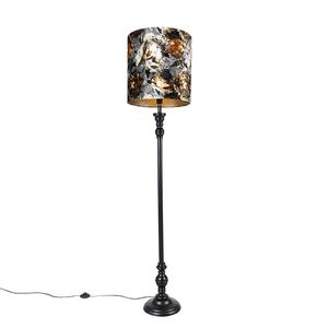 Stojaca lampa čierna s kvetinovým tienidlom 40 cm - Classico vyobraziť