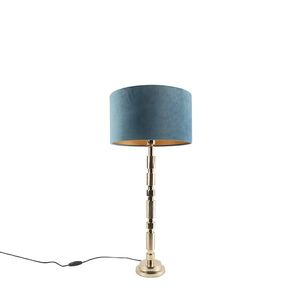 Art Deco stolná lampa zlatý zamat odtieň modrá 35 cm - Torre vyobraziť