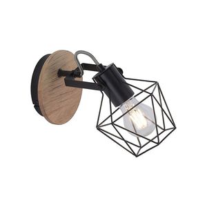 Priemyselná nástenná lampa čierna s drevom - Sven vyobraziť