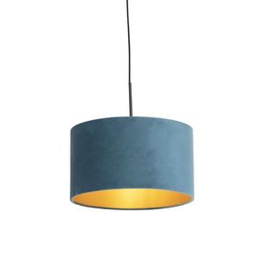 Závesná lampa s velúrovým odtieňom modrá so zlatou 35 cm - Combi vyobraziť
