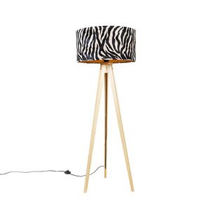 Stojacia lampa drevená s látkovým tienidlom zebra 50 cm - Tripod Classic vyobraziť