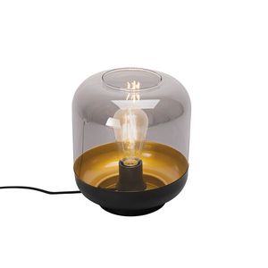 Dizajnová stolná lampa čierna so zlatom a dymovým sklom - Kyan vyobraziť