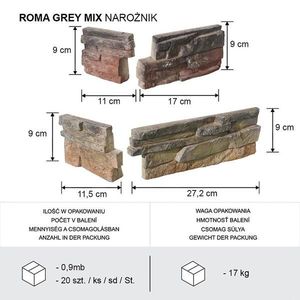 Betónový Obkladový Kameň Roma Gray Mix Rohový vyobraziť