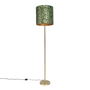 Stojaca lampa mosadzná s pávím tienidlom 40 cm - Simplo vyobraziť